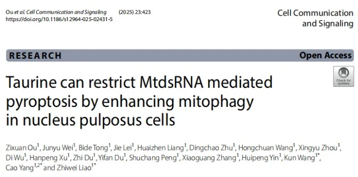 CCS(IF=8.9)|华中科技大学杨操教授团队：牛磺酸通过增强线粒体自噬，抑制mtdsRNA介导的髓核细胞焦亡(图1)