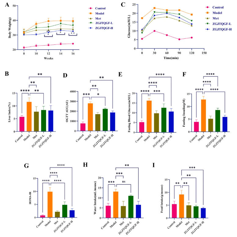 Phytomedicine(IF=11.3)|湖南中医药大学团队多组学方法揭秘:左归降糖清肝方重塑脂肪酸代谢,改善MASLD(图3) Phytomedicine(IF=11.3)|湖南中医药大学团队多组学方法揭秘:左归降糖清肝方重塑脂肪酸代谢,改善MASLD(图3)